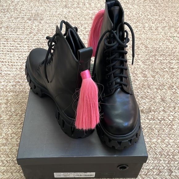 Koi Black Combat Boots with Pink Ponytail - Picture 3 of 4